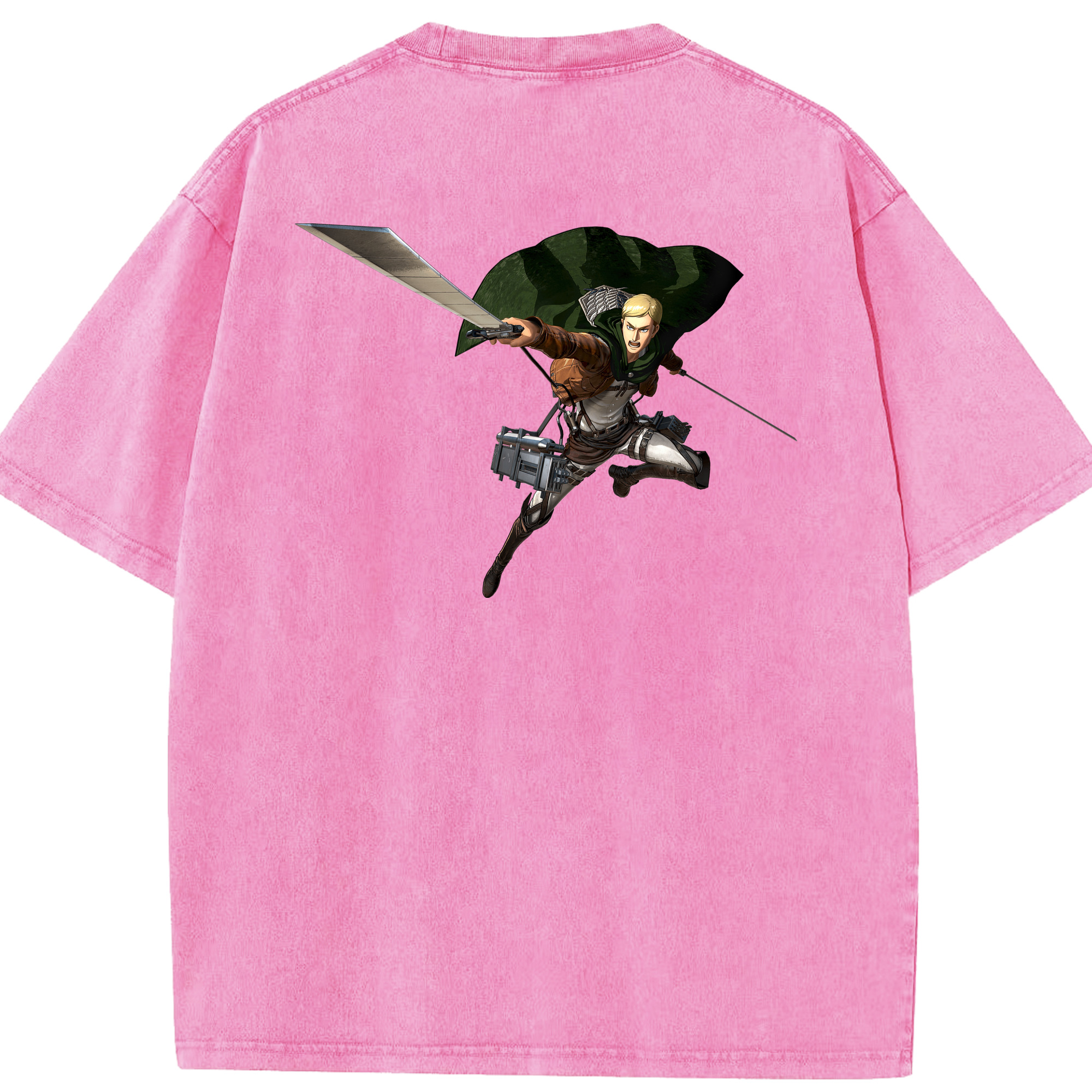 （画像用） 進撃の巨人 エルヴィン・スミス Attack on Titan Erwin Smith 綿100% ヴィンテージ風 半袖Tシャツ（背面プリント）